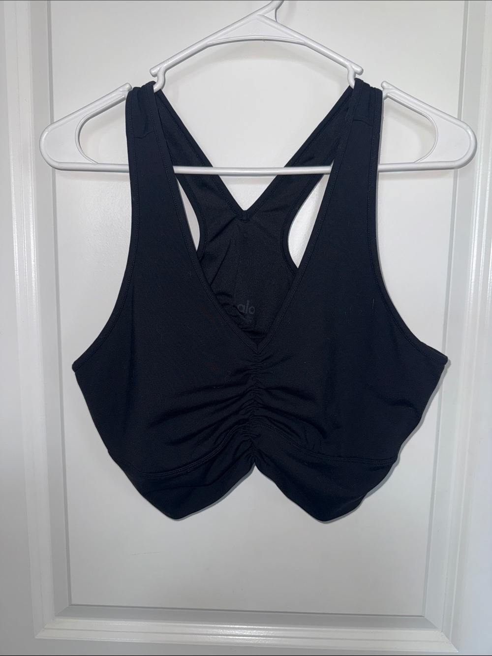ALO Yoga Black Ruched V-Back Sports Bra
